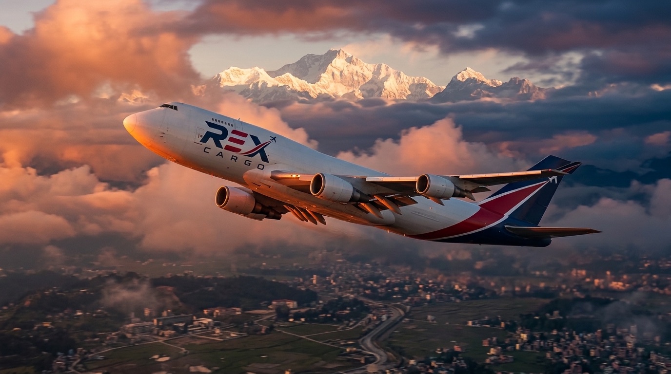 Long-range freight aircraft above the clouds
