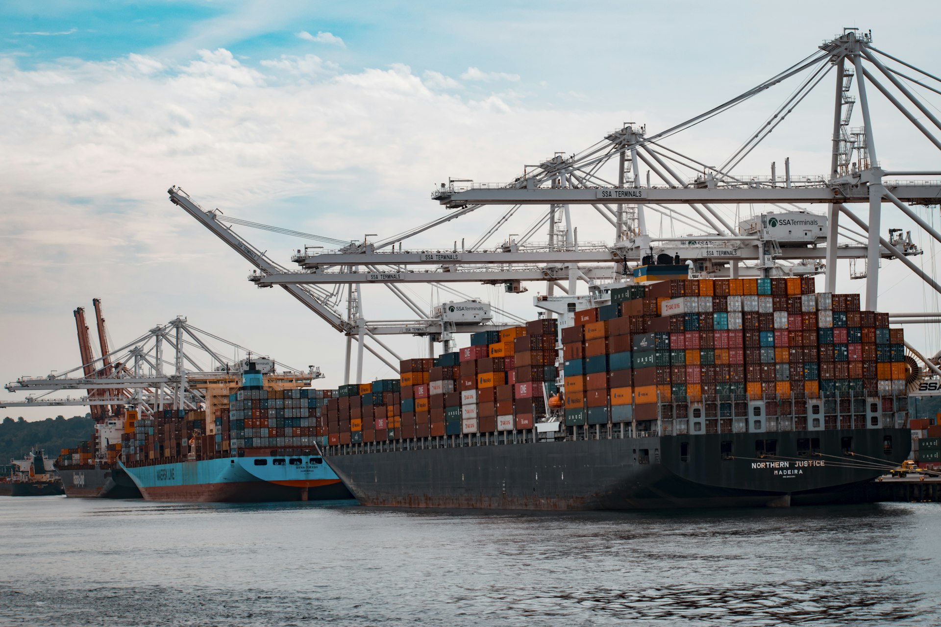 Container terminal with stacked shipping containers