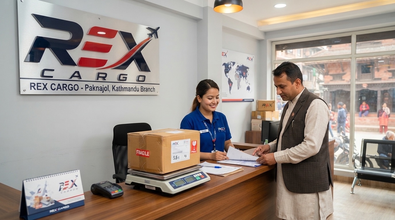 Customer at the Rex Cargo walk-in counter
